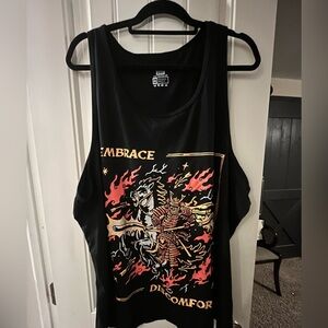 The Liftbox Embrace Discomfort Black Graphic Tank Top with Samurai Design,  2XL